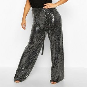 Studio 54 Boohoo Silver Sequin Wide Leg Trousers
